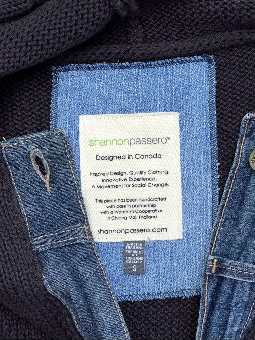 Shannon Passero Up-Cycled Denim & Knit Hybrid Hooded Sweater Jacket - Picture 3 of 9